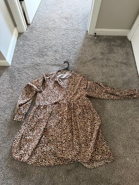 SHEIN Brown and Black Animal Print Long Sleeve Dress